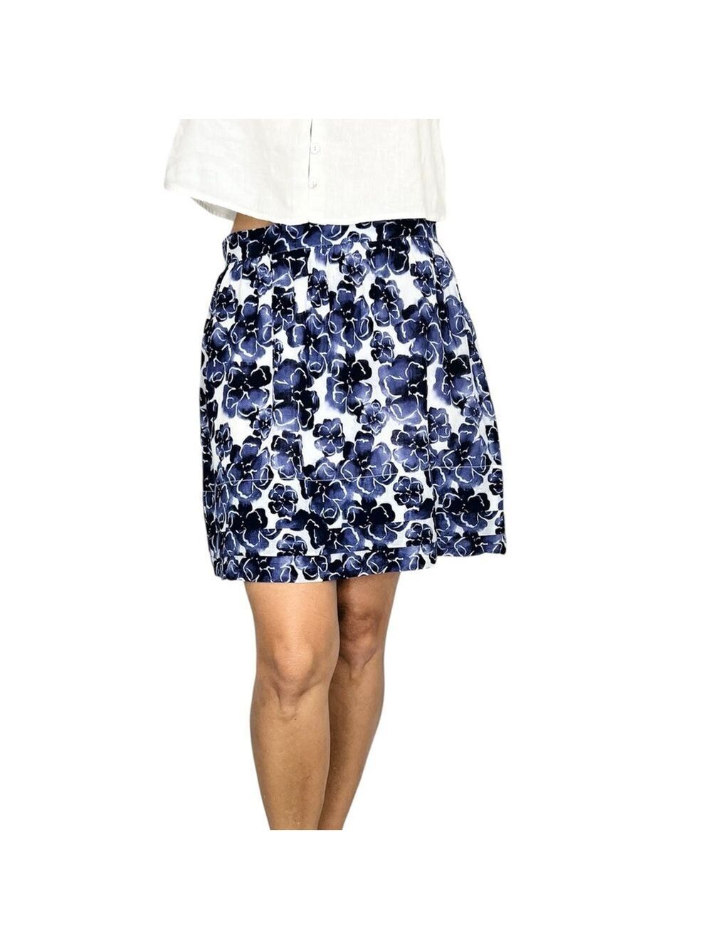 Alfred Sung PURE 100% cotton blue white floral full mini skirt 6